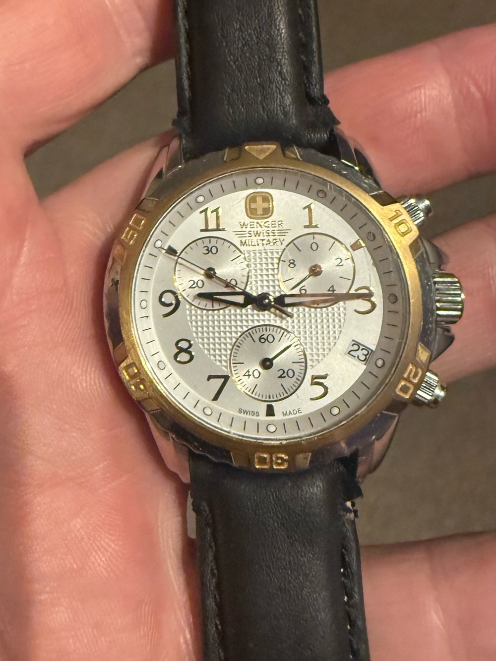 Wenger Swiss Military Chronograph Watch - Silver Dial, Brown Leather Strap